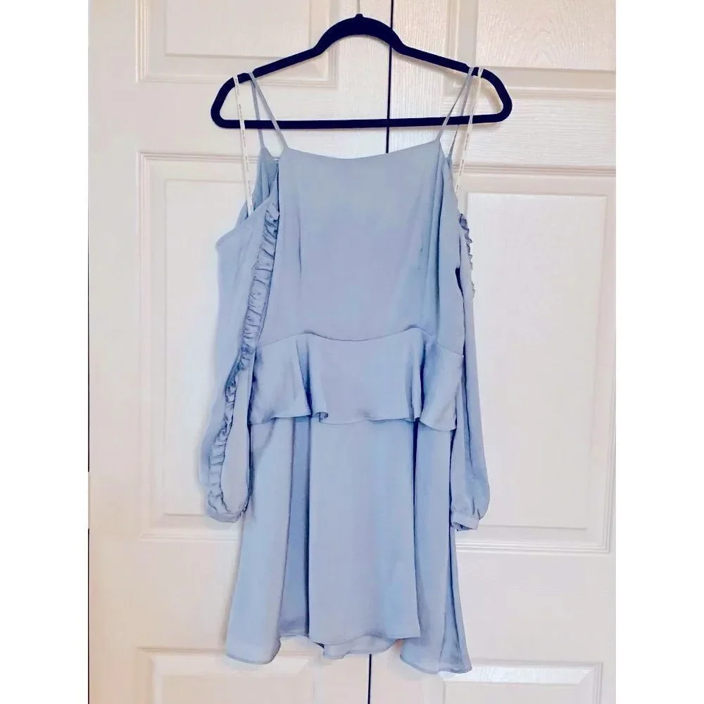 Avec Les Filles Y2K Cold Shoulder Midi Satin Dress Size L Long Sleeve‎ Ruffles